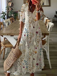 Seren - Boho-Blumenkleid – Blütenweiß