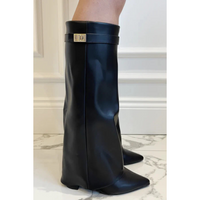 Kniehohe Damenstiefel | Keilabsatz – Schwarz 2