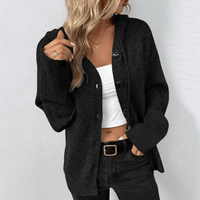 Damen Warme Strickjacke | Knopfjacke – Schwarz