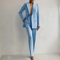 Elke | Damen Blazer Hosen Set Zweiteiler Elegant Business Koordiniert – Hellblau