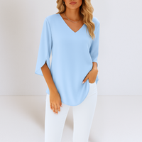 Alexia™ | Elegante Bluse mit V-Ausschnitt und geschlitzten Ärmeln – Blau