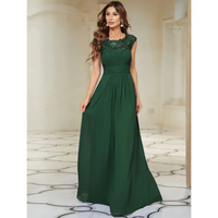 Damen Kleid mit Plissierten Kappenärmeln | Maxi – Dunkelgrün