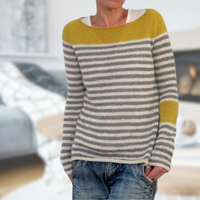 Alia | Damenpullover mit klassischem Rundhals – Gelbe Streifen