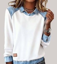 Ravit - Denim Strickoberteil Mit Langen Ärmeln – Weiß