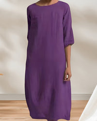 Marbella Dress | Ladies Casual Leinen-Look Einfaches Midikleid – Lila