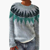 Miriam | Retro-Pullover – Hellblau / Bäume