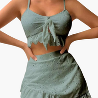 Bikini-Set Damen - 3-teilig mit Rüschen & High-Waist Design – Türkis