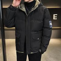 Olinaveia | Herren Daunenjacke mit Kapuze und Steppdesign – Schwarz