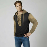 Langarmshirt für Herren mit Schnürung im Vintage-Look – Schwarz
