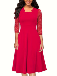 Heidi-Mode | Damenkleid mit Spitzendetails Perfekt für Formelle Anlässe – Rot