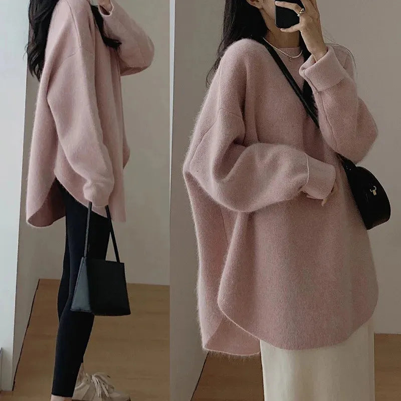 Clionya | Entspannter raffinierter Pullover mit Rundhalsausschnitt und Tropfenschulter