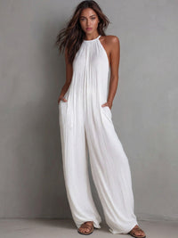 Rosira - Strukturierter Leinen-Jumpsuit – Weiß