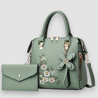 Brigin | Blume bestickte Lederhandtasche – Grün