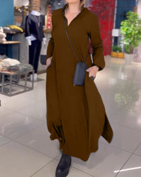Kesslyn - Soft-Touch Shiftkleid in Maxi-Länge – Braun
