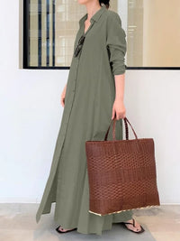 Stellania | Solide Farbe Maxi Damen Kleid – Grün