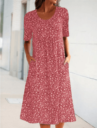 XANDRA - MIDI-KLEID MIT KURZEN ÄRMELN – Rot