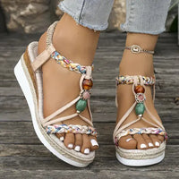 Addison - Women'S Summer New Arrival, Keilsandalen mit Kordel-Detail – Beige