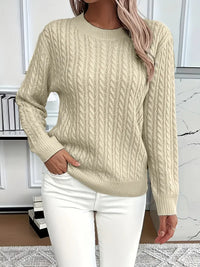 Quinisha – Strickpullover Mit Zopfmuster – Khaki