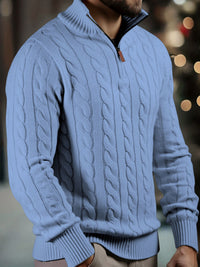 Vasyl – Strickpullover Mit Viertelreißverschluss – Blau