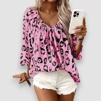 Eline | Leopard V-Ausschnitt Bluse – Rosa