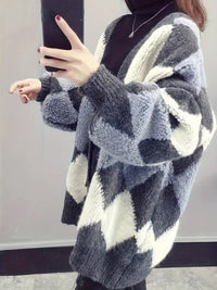 Rerielha | Trendiger Strickpullover mit Rautensteppung – Grau