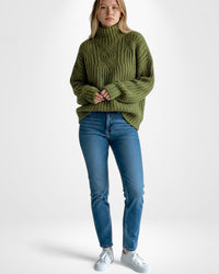 Eleganter Zopfstrick Pullover für Damen ohne Kapuze – Grün