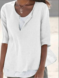 Vera | Damen Bluse 3/4-Arm Lagenlook V-Ausschnitt – Weiß
