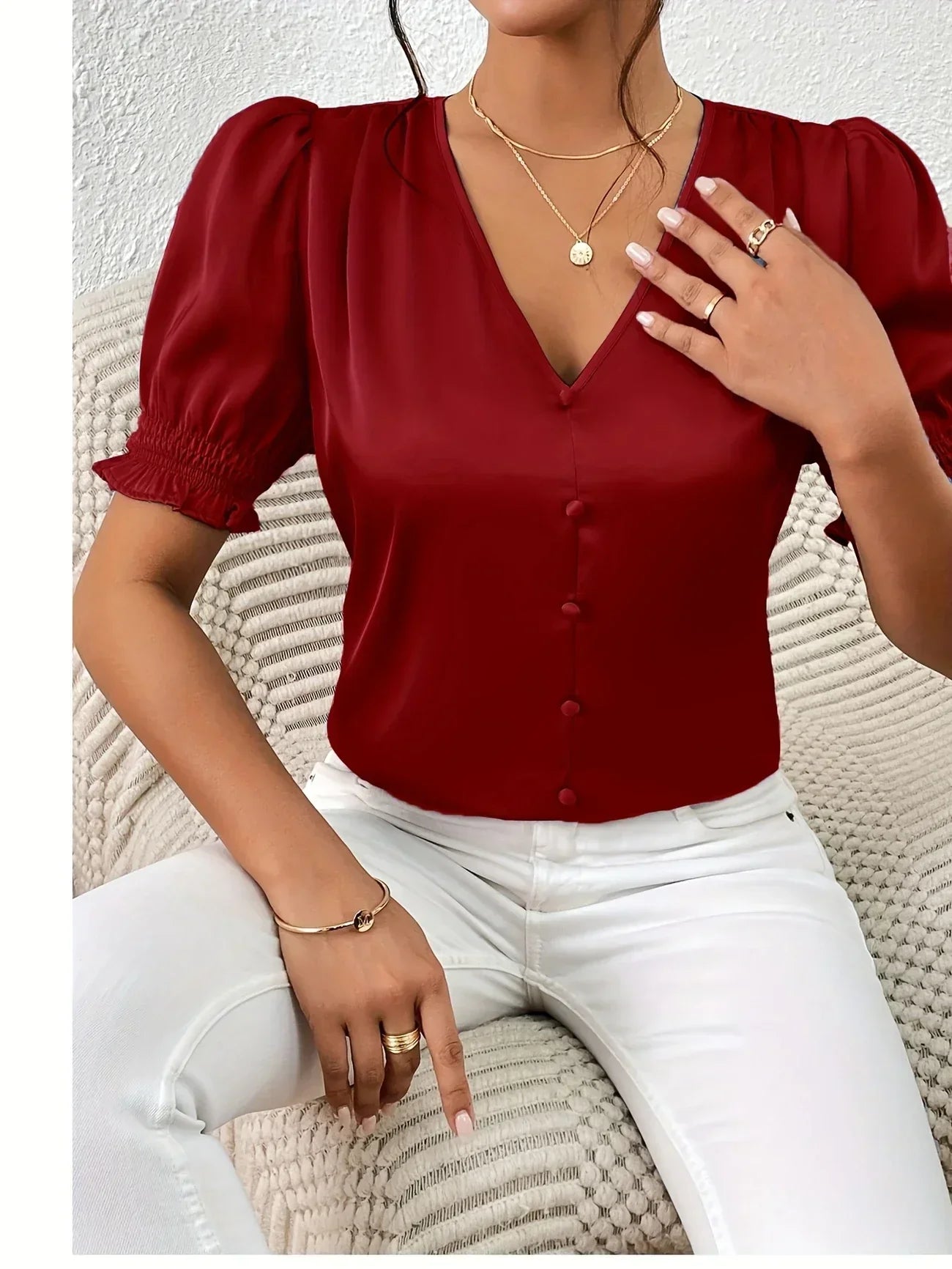 Abella™| Elegante Bluse Mit V-Ausschnitt Und Puffärmeln