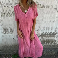 Leni | Kleid mit V-Ausschnitt und Seitentaschen – Rosa