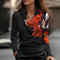 Penelope | V-Ausschnitt Langarm Bluse – Schwarz Blumenmuster