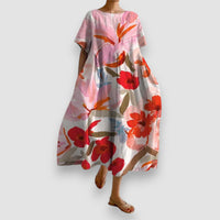 ISLA | KLEID MIT V-AUSSCHNITT UND BLUMENDRUCK – Rosa