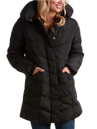 Keytharae | Plüschsteppjacke mit Reißverschluss und Kapuze in Übergröße – Schwarz