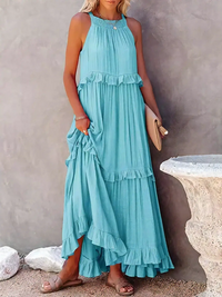 Madelyn | Bohemian Ruffled Maxi Dress – Blau