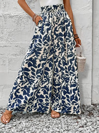Victoria - Leichtes Design, elegante Damenhosen mit Blumenmuster und weitem Bein – Blau