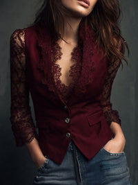 Felicia | Zarte Spitzenbluse im modernen Look – Bordeaux