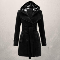 Lehmann Modehaus | Damen Kaschmirmantel mit Kapuze und Gürtel – Schwarz