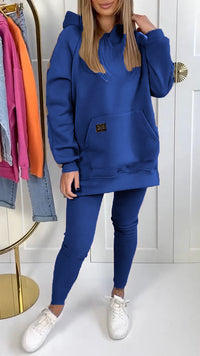 SAMIRA - SET AUS KAPUZENPULLOVER UND LEGGINGS – Blau