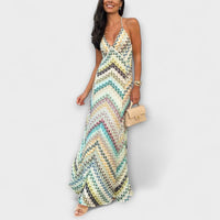 Remi - Missoni Buntes Fischgrätenmuster Maxikleid – Grün