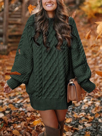 Chloé – Strick Pullover Kleid mit Zopfstrick – Dunkelgrün