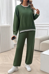 WANDA - STRICKPULLOVER-SET MIT HOSE – Militärgrün