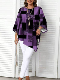 Nurit - Karierte Oversize Bluse Mit Kurzarm Und Drucken – Violett