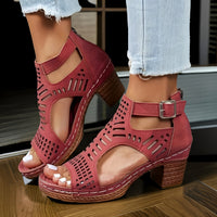 Yolanda | Leicht Blockabsatz Sandalen – Burgunderrot