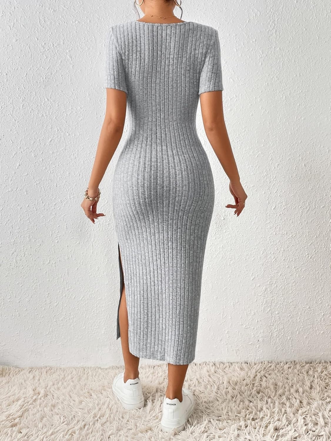 Ava Rippenstrick Bodycon Midikleid