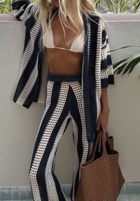 Thea | Crochet Knit Lounge Set – Blau