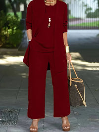 Fiona Sommeranzug | Eleganter dreiteiliger Damenanzug mit leichter Jacke, Hose und Top – Burgunder
