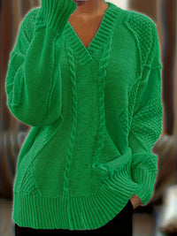 Tzvia - Lässiger Strick Pullover Mit V Ausschnitt – Grün
