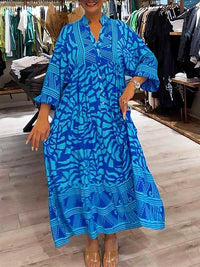 Elyanna - Bedrucktes Kleid Mit V-Ausschnitt – Blau