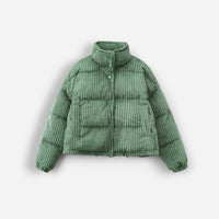 Puffer Winterjacke aus Cord für Damen mit hohem Kragen – Grün