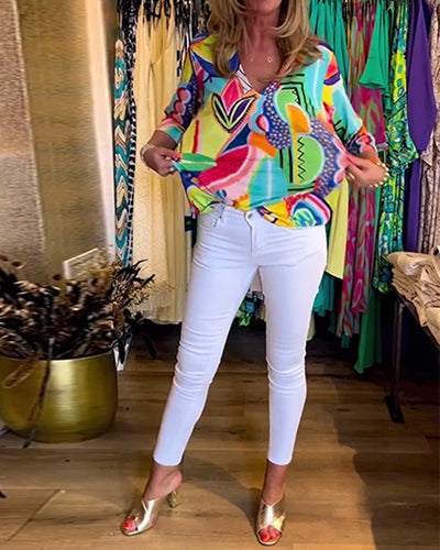 Heidi-Mode | Bunte Langärmlige Bluse mit Print