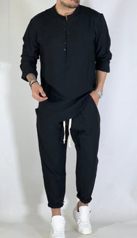 ADEMARO – HEMD UND HOSENSET IM JAPANISCHEN STIL – Schwarz